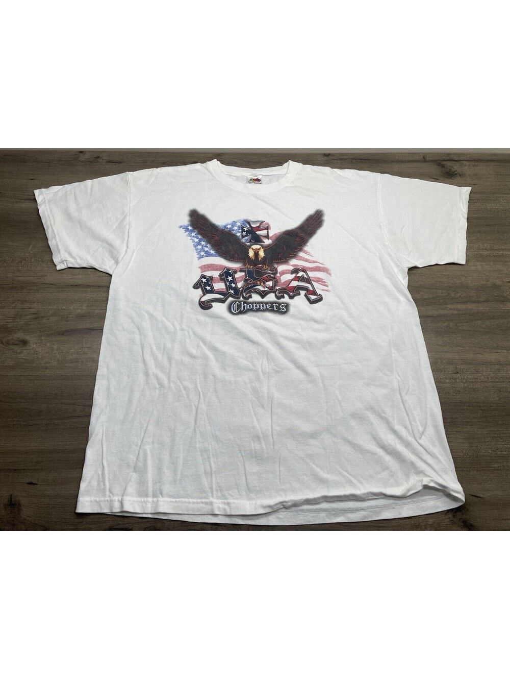 Vintage Y2K USA Chopper T-Shirt Sz XL American Eagle Flag Biker White